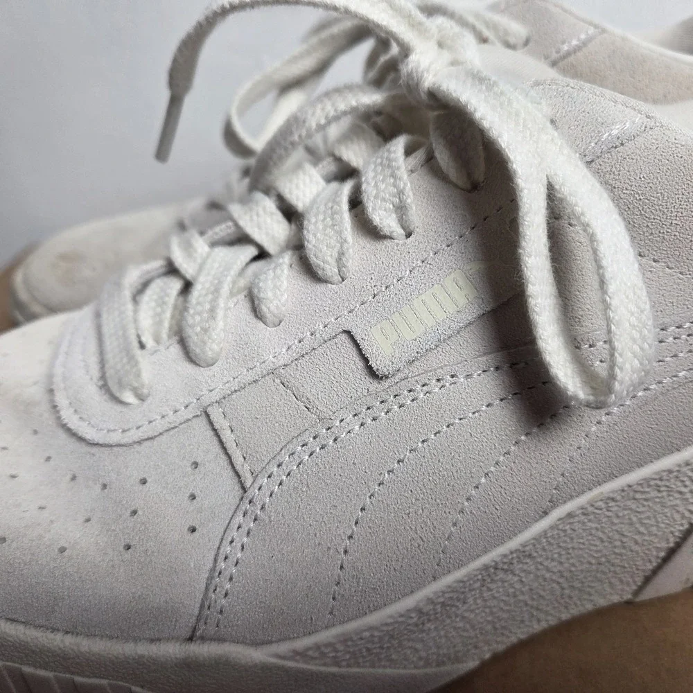 Puma Cream Gray Cali‎ Wedge Platform Womens Suede Running Shoes Size 10